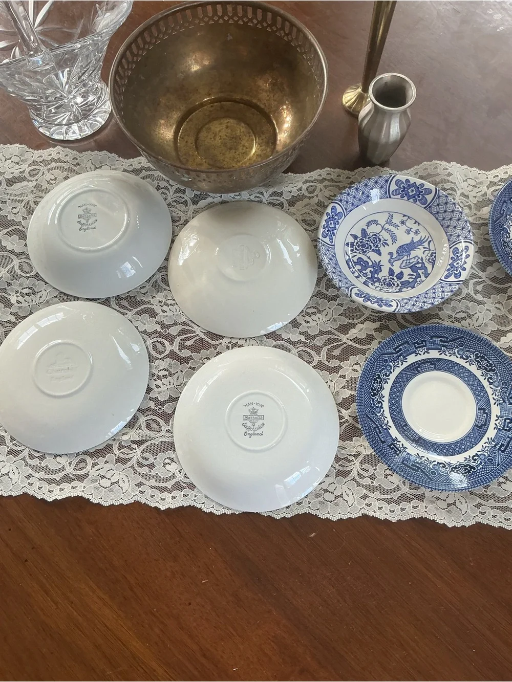 Churchill Staffordshire Mixed Lot Saucers Small Bowls Blue White Transferware
